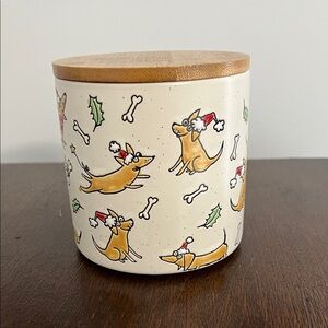 Festive Dog Pattern Holiday Decor Jar NWT
